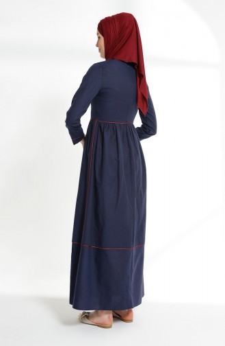 Navy Blue Hijab Dress 9020-05