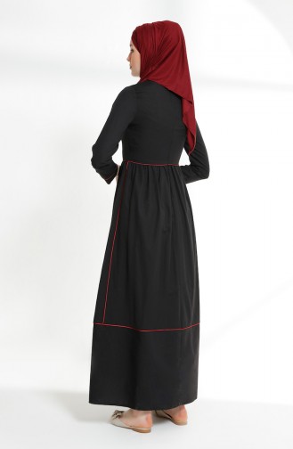 فستان مُطبع مُزين بتفاصيل من الأشرطة  9020-09 لون أسود 9020-09