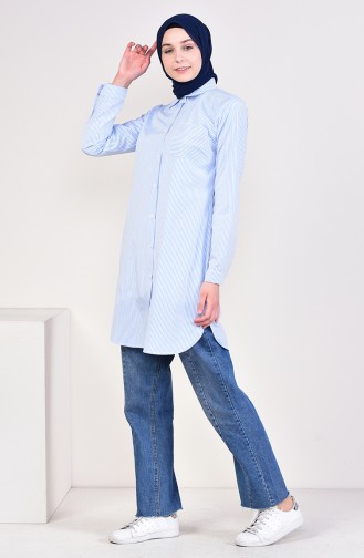 Çizgili Gömlek Tunik 0087-02 Mavi
