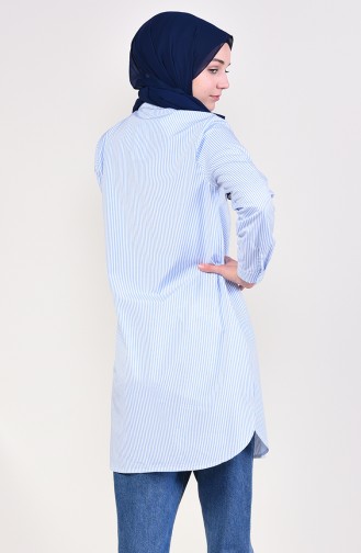 Çizgili Gömlek Tunik 0087-02 Mavi