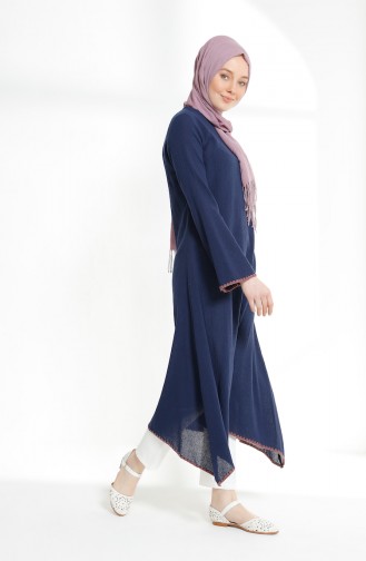 Embroidery Detail Sile Cloth Tunic 9019-04 Navy 9019-04