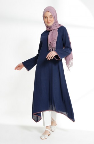 Embroidery Detail Sile Cloth Tunic 9019-04 Navy 9019-04