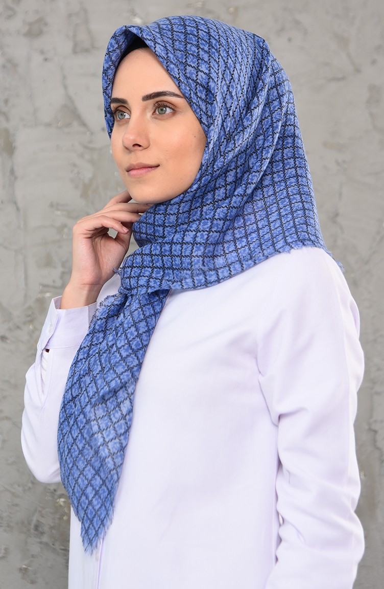 Desenli Flamlı Cotton Eşarp 90147706 Bebek Mavisi Sefamerve