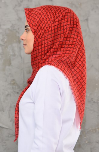 Patterned Flamed Cotton Scarf 901477-11 Red 901477-11