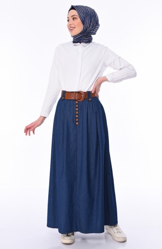Belted Jeans Skirt 7001-01 Navy Blue 7001-01