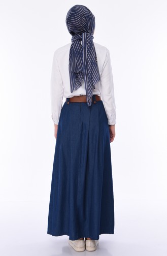Belted Jeans Skirt 7001-01 Navy Blue 7001-01