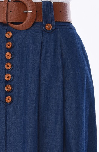 Belted Jeans Skirt 7001-01 Navy Blue 7001-01