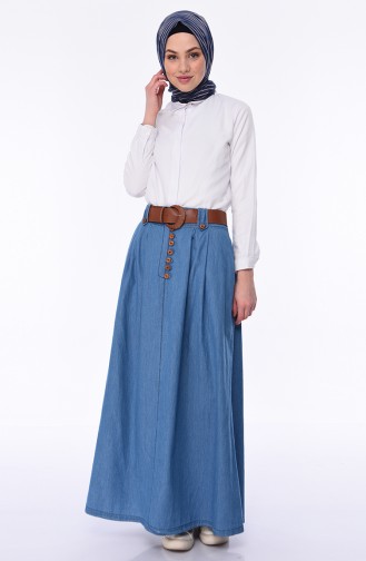 Belted Jeans Skirt 7001-02 Blue Jeans 7001-02