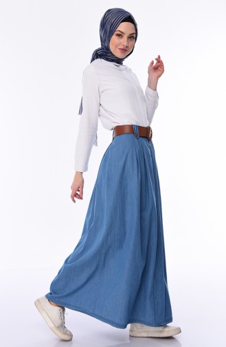 Belted Jeans Skirt 7001-02 Blue Jeans 7001-02