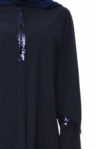 Abaya a Fermeture Détail Paillettes 1040A-02 Bleu Marine 1040A-02