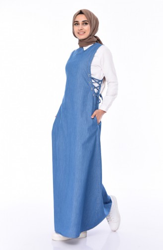 فستان بدون أكمام بتصميم جينز  4053-02 لون أزرق جينز 4053-02