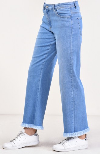 Saçaklı Bol Paça Kot Pantolon 2532-01 Kot Mavi