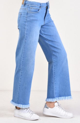 Saçaklı Bol Paça Kot Pantolon 2532-01 Kot Mavi