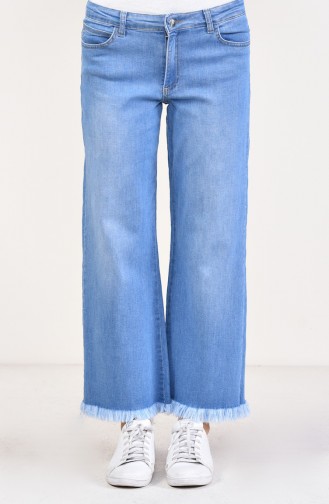 Saçaklı Bol Paça Kot Pantolon 2532-01 Kot Mavi