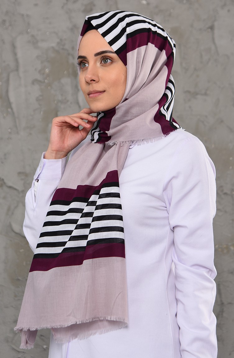 Desenli Cotton Şal 901476-10 Toz Pembe Fuşya 901476-10