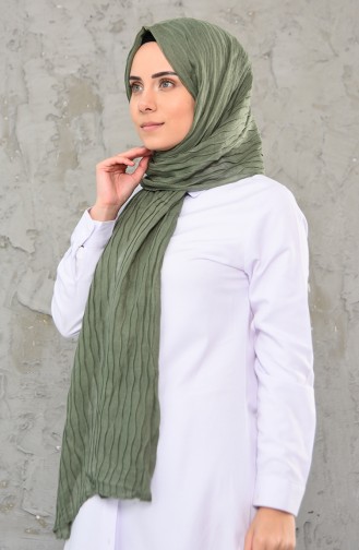 Düz Pliseli Pamuk Şal 1001-02 Yeşil