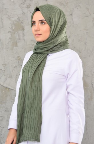 Düz Pliseli Pamuk Şal 1001-02 Yeşil