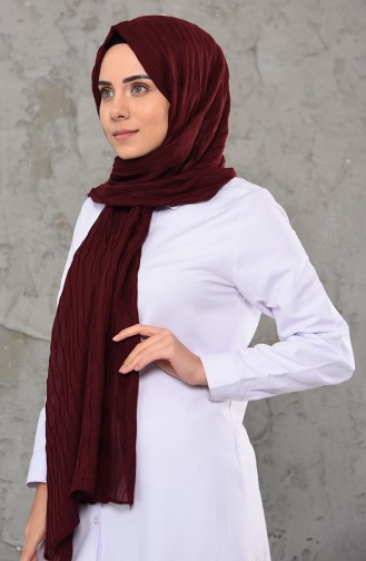 Düz Pliseli Pamuk Şal 1001-05 Bordo