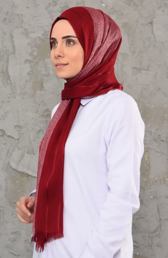 Silvery Cotton Shawl 1003-03 Claret Red 1003-03