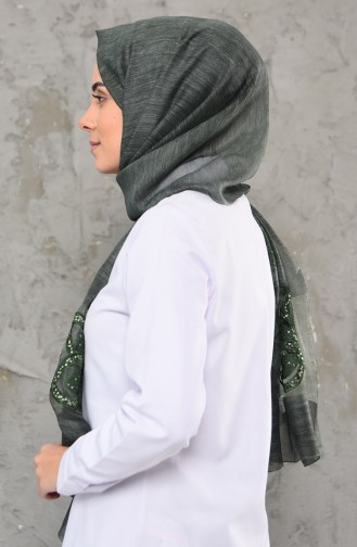Pullu Tüllü Şal 1008-04 Yeşil