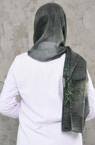 Pullu Tüllü Şal 1008-04 Yeşil