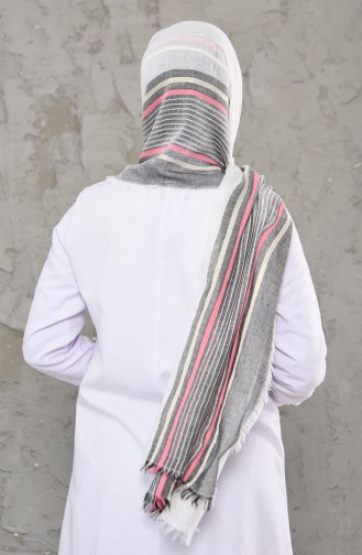 Stripe Pattern Silvery Cotton Shawl 1004-01 Black 1004-01