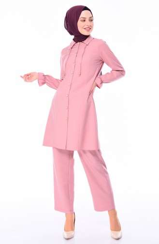 Button Detailed Tunic Pants Double Suit 5472-03 dry rose 5472-03