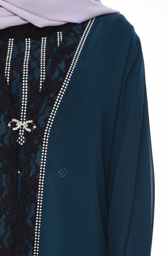 Large Size Stone Printed Cape Dress Suit 2328A-01 Zümrüt Yeşili 2328A-01