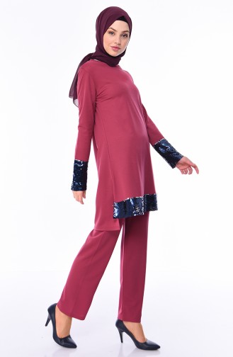 Sequined Tunic Pants Binary Suit  9055-04 Dried Rose 9055-04