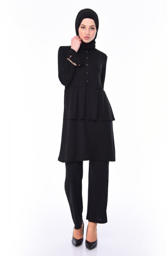 Düğme Detaylı Tunik Pantolon İkili Takım 4105-01 Siyah