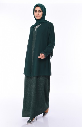 فستان سهرة بلمعة فضية مقاس كبير أخضر زمردي 1052-02