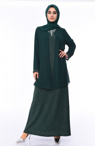 فستان سهرة بلمعة فضية مقاس كبير أخضر زمردي 1052-02