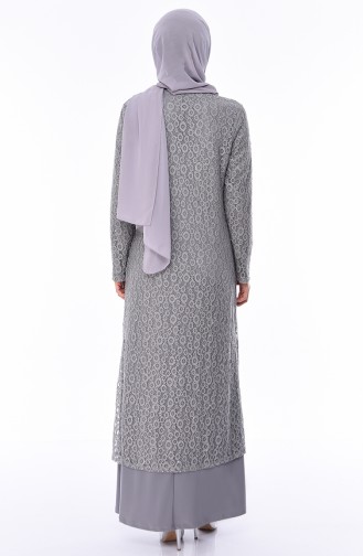 Gray Hijab Evening Dress 1062-07