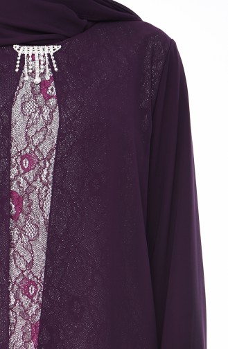 Plus Size Brooch Silvery Evening Dress 3037-03 Purple 3037-03