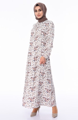 فستان فيسكوز  بتصميم أكمام مزمومة 0535-01 لون بيج فاتح 0535-01