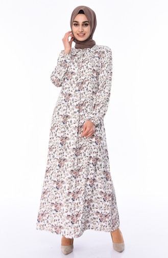 فستان فيسكوز  بتصميم أكمام مزمومة 0535-01 لون بيج فاتح 0535-01