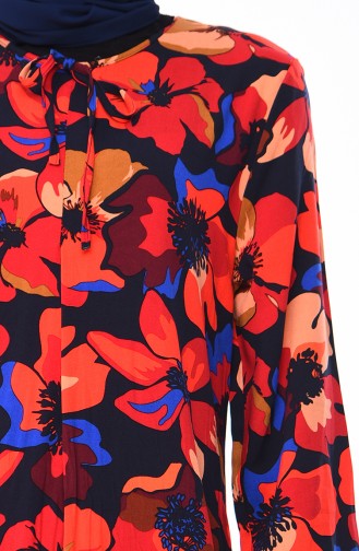 فستان فيسكوز بتصميم أكمام مزمومة 0536-01 لون أحمر و كحلي 0536-01