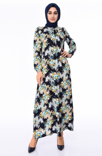 فستان فيسكوز  بتصميم أكمام مزمومة 0539-01 لون كحلي 0539-01
