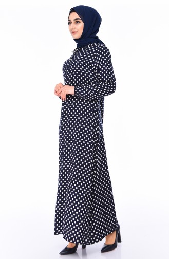 فستان فيسكوز  بتصميم أكمام مزمومة  0541-02 لون كحلي 0541-02