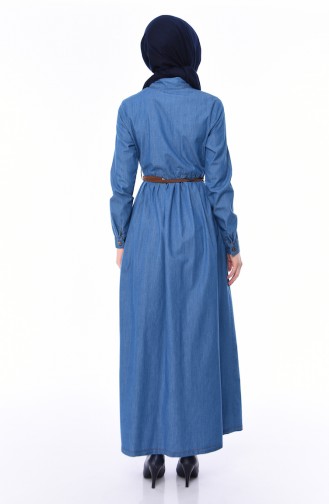 فستان جينز بتفاصيل مُطرزة 4040-02 لون أزرق جينز 4040-02