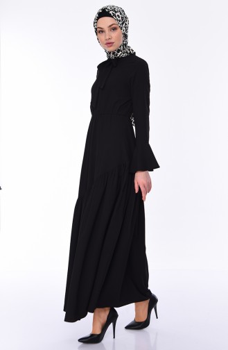 Büzgülü Elbise 1019-01 Siyah