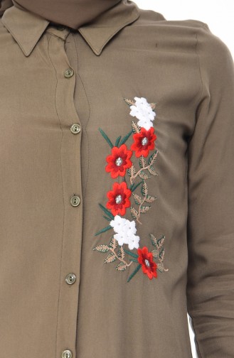 Embroidered Long Tunic 0627-04 Khaki 0627-04