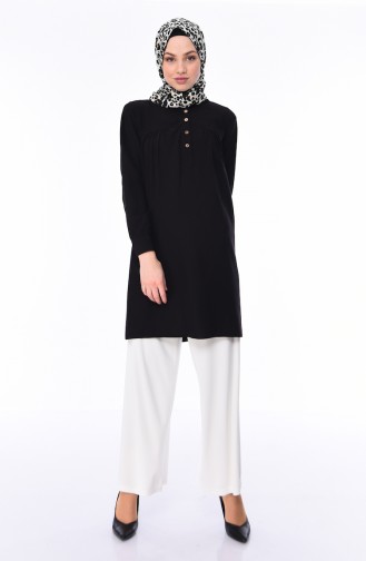 Buttoned Viscose Tunic 5258-01 Black 5258-01