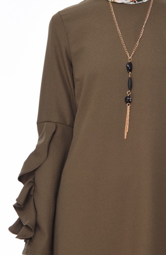 Tunique à Froufrous Avec Collier 1021-04 Khaki 1021-04