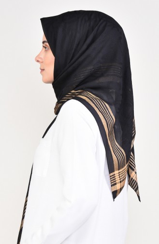 وشاح شيفون بتفاصيل لامعة 70126-08 لون اسود وذهبي 70126-08