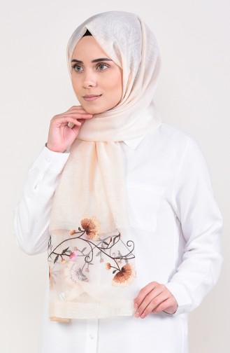 Floral Patterned Shawl 1009-09 Cream 1009-09