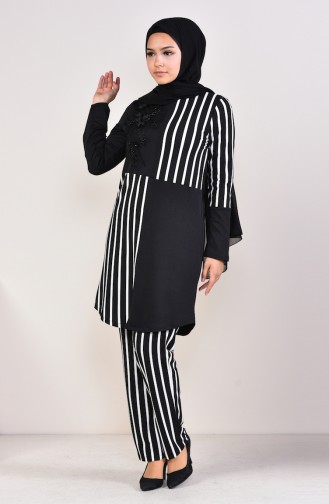 Striped Tunic Pants Binary Suit  1917-01 Black 1917-01