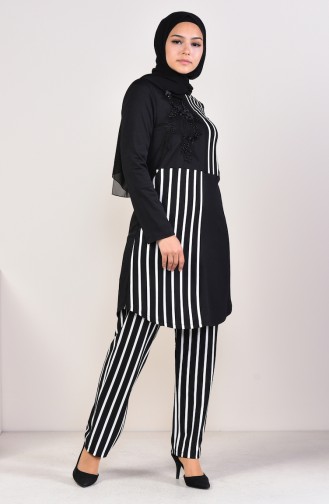 Striped Tunic Pants Binary Suit  1917-01 Black 1917-01