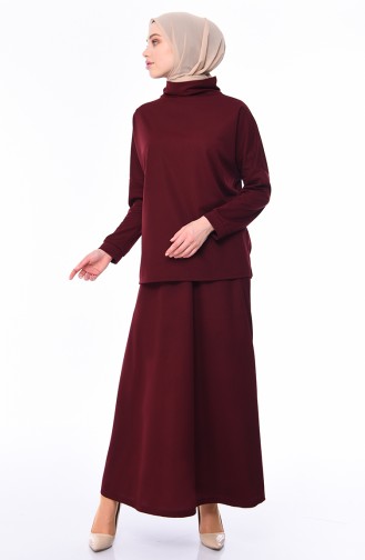 Stand Up Collar Tunic Skirt Binary Suit 4084-01 Claret Red 4084-01