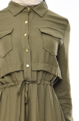 فستان قماش ايروبين بتفاصيل جيوب 0469-04 لون أخضر كاكي 0469-04